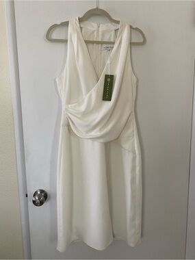 NWT Trina Turk White Dress Ivory Wrap Draped Sleeveless V-Neck Wedding Size 8